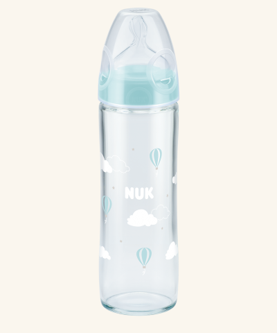 NUK Бутылочка для кормления New Classic стекло, 240 мл, соска из силикона с отверстие "М", размер 1