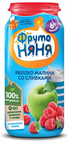 ФрутоНяня Пюре яблоко-малина-сливки, с 6 месяцев, 250 г