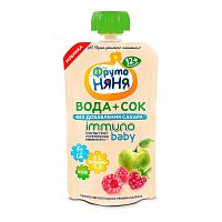 Фрутоняня Напиток Вода+Сок Immuno Baby смесь фруктов с малиной, 130 мл, с 12 месяцев