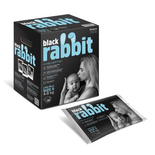Black Rabbit Подгузники на липучках, 4-8 кг, размер S, 32 штуки