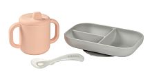 Beaba Набор посуды: тарелка, ложка, поильник Coffret Appentiss Silic / pink					