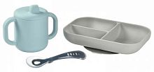 Beaba Набор посуды: тарелка, ложка, поильник Coffret Apprentiss blue					