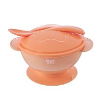 Roxy-Kids Набор для кормления: тарелка на присоске, крышка и ложка / цвет персиковый					