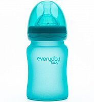 Everyday Baby Стеклянная бутылочка 150 мл / бирюзовый с индикатором температуры и защитным силиконовым покрытием					