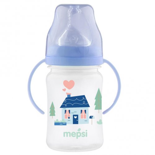 Mepsi Бутылочка для кормления House, 270 мл, от 4 месяцев / цвет синий, белый