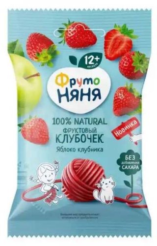 ФрутоНяня Фруктовый клубочек из яблок и клубники, с 12 месяцев, 15 г