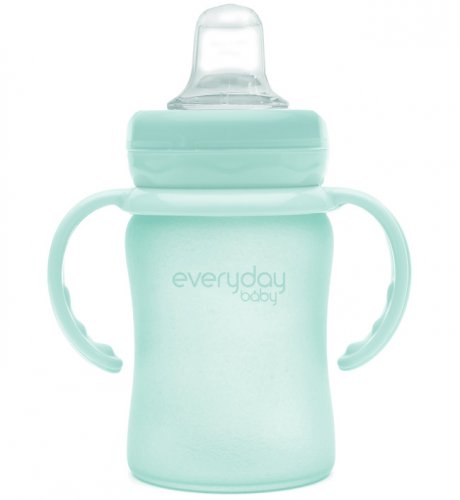EveryDay Baby Стеклянная бутылочка-поильник с мягким носиком с силиконовым покрытием, 150 мл / мятный