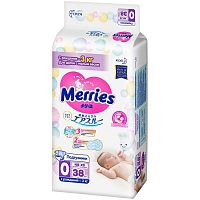 Merries Подгузники для детей с малым весом NB XS, 3 кг (38 шт)					