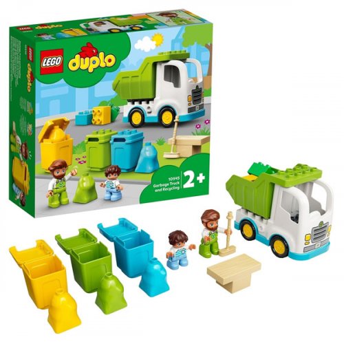 LEGO DUPLO Конструктор "Мусоровоз и контейнеры для раздельного сбора мусора"