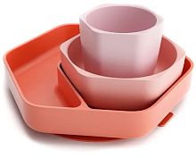 Heorshe Набор посуды из силикона для кормления / цвет розовый					
