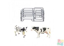 Паремо Игрушки фигурки в наборе серии "На ферме", 3 предмета (корова черная с белым, теленок, ограждение-за)					