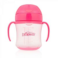 Dr. browns чашка-непроливайка с мягким носиком, ручками и откидывающейся крышкой 180 мл, 6+ месяцев / цвет розовый					