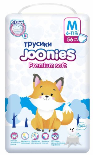 Joonies Подгузники-трусики Premium Soft M (6-11 кг), 56 штук
