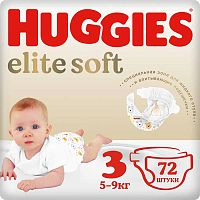 Huggies Подгузники Elite Soft 3, 5-9 кг, 72 штуки					