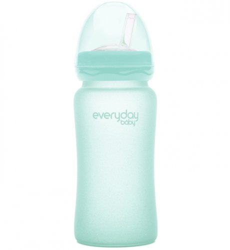 Everyday Baby Стеклянная бутылочка-поильник с трубочкой с защитным покрытием, 240 мл / мятный 