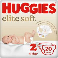 Huggies Подгузники для новорожденных Elite Soft 2, 4-6 кг, 20 штук					
