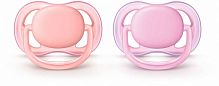 Avent Соска пустышка силиконовая, ортодонтическая, от 0 до 6 месяцев, 2 штуки, серия Ultra air, цветом для девочки, артикул SCF245/20					