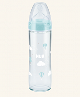 NUK Бутылочка для кормления New Classic стекло, 240 мл, соска из силикона с отверстие "М", размер 1