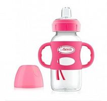 Поильник 270 мл, с носиком и ручками, совместимый с бутылкой с широким горлышком, 6+ месяцев / цвет розовый					