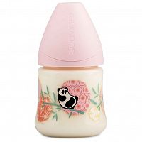 Suavinex Бутылочка "Панда" с анатомической латексной соской, 150 мл, от 0 до 6 месяцев, цвет / розовый					