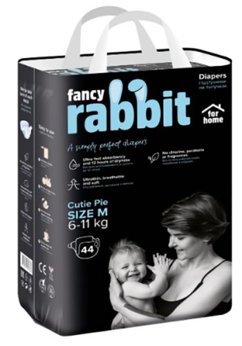 Fancy Rabbit for home Подгузники на липучках, 6-11 кг, M, 44 штуки