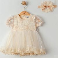 Mini Born Платье в цветочек+повязка / цвет Экрю					