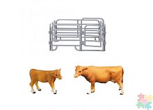 Паремо Игрушки фигурки в наборе серии "На ферме", 3 предмета (бык рыжий, теленок, ограждение-загон) (Основн					