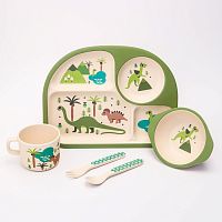 Крошка я Набор бамбуковой посуды из 5 предметов Динозавры / цвет зеленый, кремовый