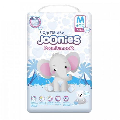 Joonies Подгузники Premium soft M 6-11кг 58 штук