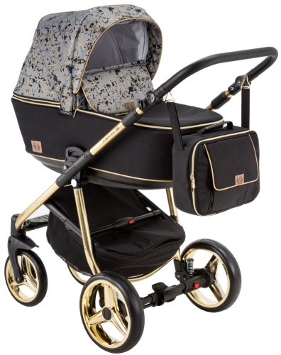 Adamex Детская коляска "Reggio" Special Edition 3 в 1 / черно-серый золотая рама Y842