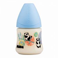 Suavinex Бутылочка "Панда" с анатомической латексной соской, 150 мл, от 0 до 6 месяцев, цвет / голубой					