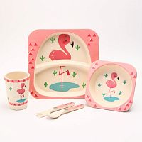 Крошка я Набор бамбуковой посуды из 5 предметов Розовый фламинго / цвет розовый					