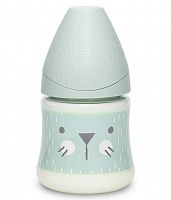 Suavinex Бутылка с круглой силиконовой соской Hugge Baby, 150 мл  / цвет зеленый, зайка с крапинками R0					