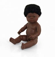 MINILAND Пупс мальчик африканец baby doll african boy 38 см с комплектом одежда для куклы Undershift & Panties					