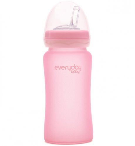 Everyday Baby Стеклянная бутылочка-поильник с трубочкой с защитным силиконовым покрытием, 240 мл / светло-розовый 